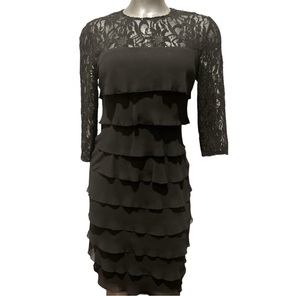 VINTAGE ALEX EVENINGS Sequined Lace and Chiffon Cocktail Dress Size 8